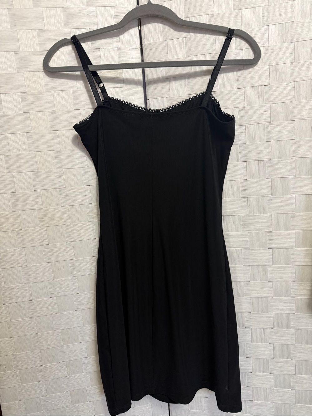 Black Spaghetti-Strap Mini Dress with Lace Trim